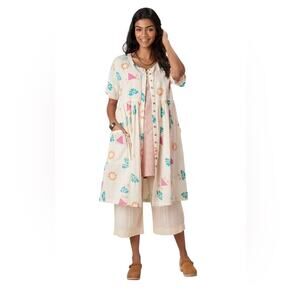 Marketplace Handmade Floral Button-Down Dress with Pockets 100%Cotton Size 2W